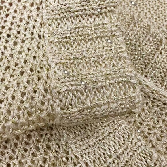 Gold Casual Women's Cute Sparkly See Through Textured Round Neck top - Picture 4 of 8